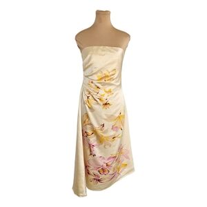 Banana Republic Strapless Cream Pink Floral Silk Strapless Dress Sz 6
